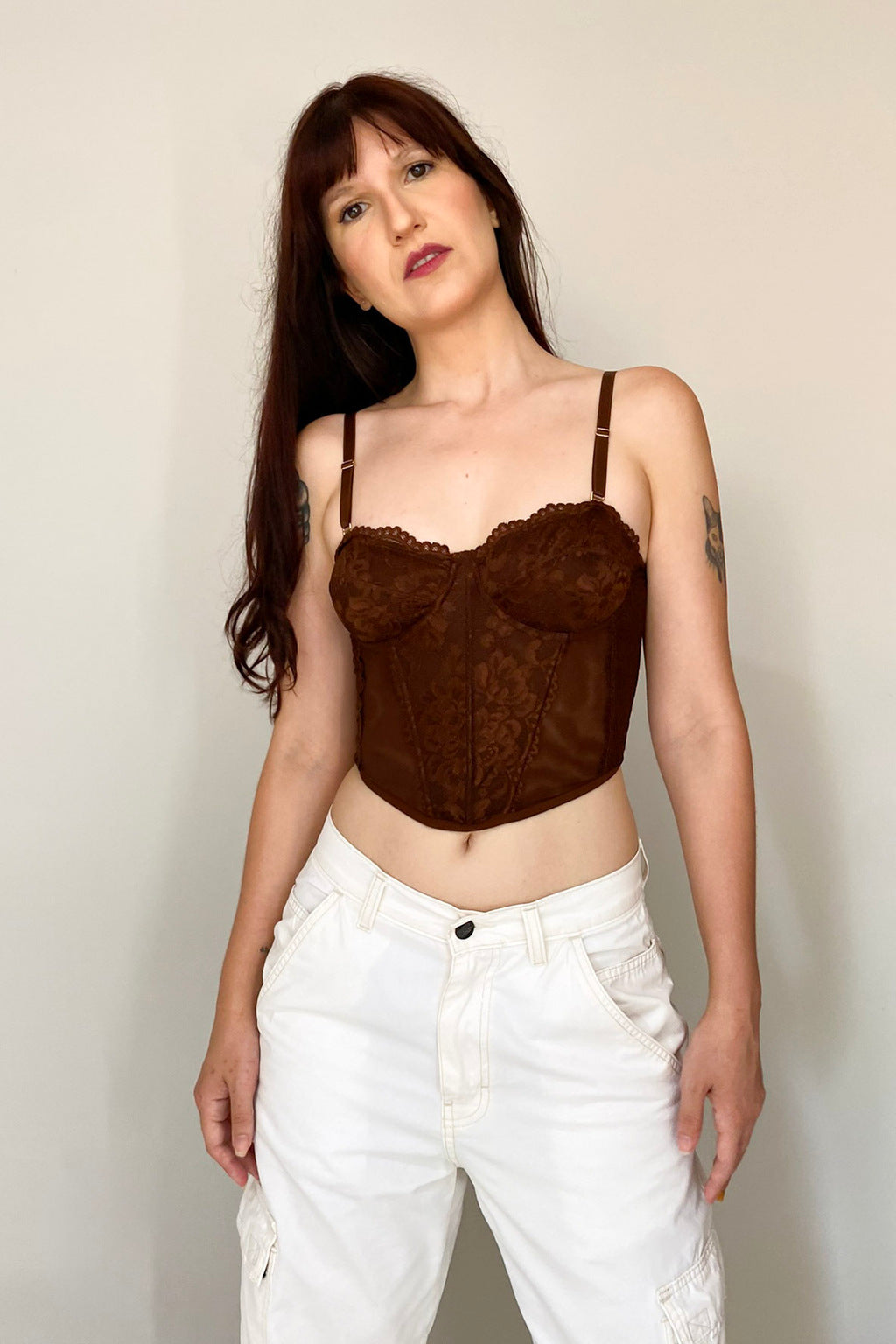 Corselet Em Renda Com Tule Savanna- Marrom