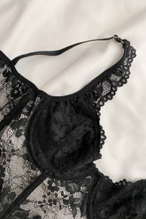 Conjunto De Lingerie Fascínio- Corselet Em Renda- Preto