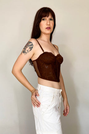 Corselet Em Renda Com Tule Savanna- Marrom
