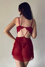 Camisola Em Tule Fino Sensações Com Detalhes Em Renda- Vermelha