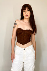 Corselet Em Renda Com Tule Savanna- Marrom