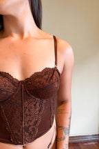 Corselet Savanna Em Renda Com Tule- Marrom