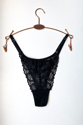 Conjunto De Lingerie Euforia- Mini Corselet Em Tule Bordado- Preto
