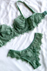 Conjunto De Lingerie Luna Em Renda Sem Bojo Com Aro De Sustentação- Verde