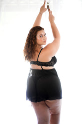 Camisola Em Tule Íris Com Detalhes Em Renda Sem Bojo Com Aro De Sustentação- Preta