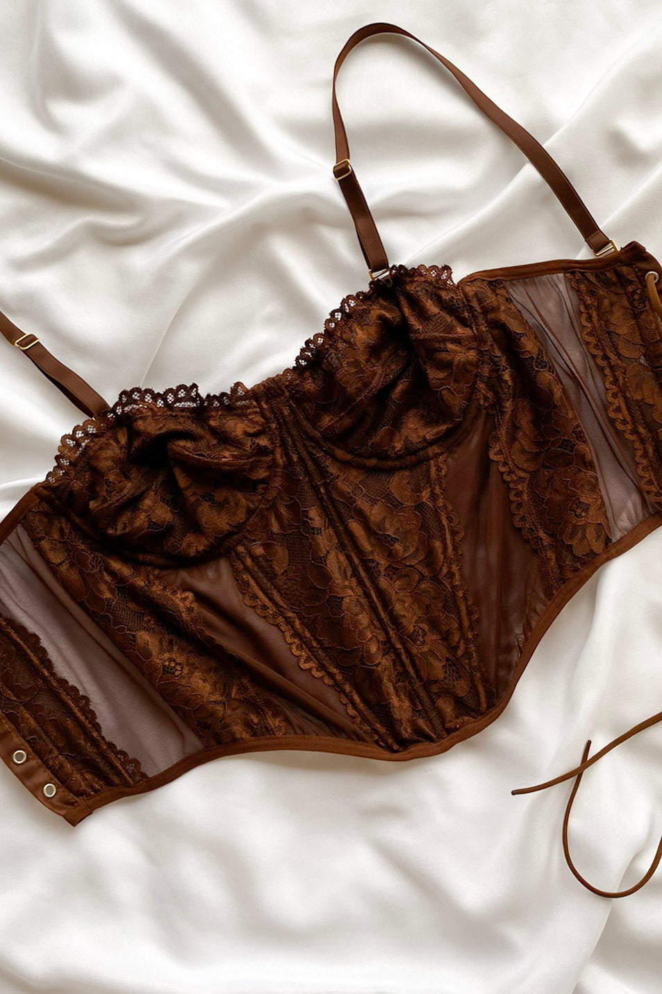 Corselet Em Renda Com Tule Savanna- Marrom