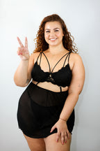 Camisola Em Tule Íris Com Detalhes Em Renda Sem Bojo Com Aro De Sustentação- Preta